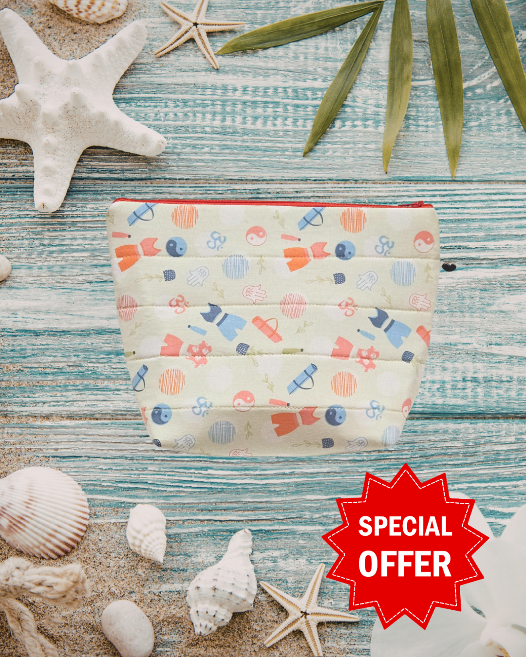Yoga girl Summer Print Quilted Make Up Pouch | Handmade Quilted Wash Bag