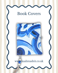 A book cover featuring a blue and white abstract pattern, presented on a white card with a navy wavy border and the text 'Book Covers' and 'www.kaalimadeit.