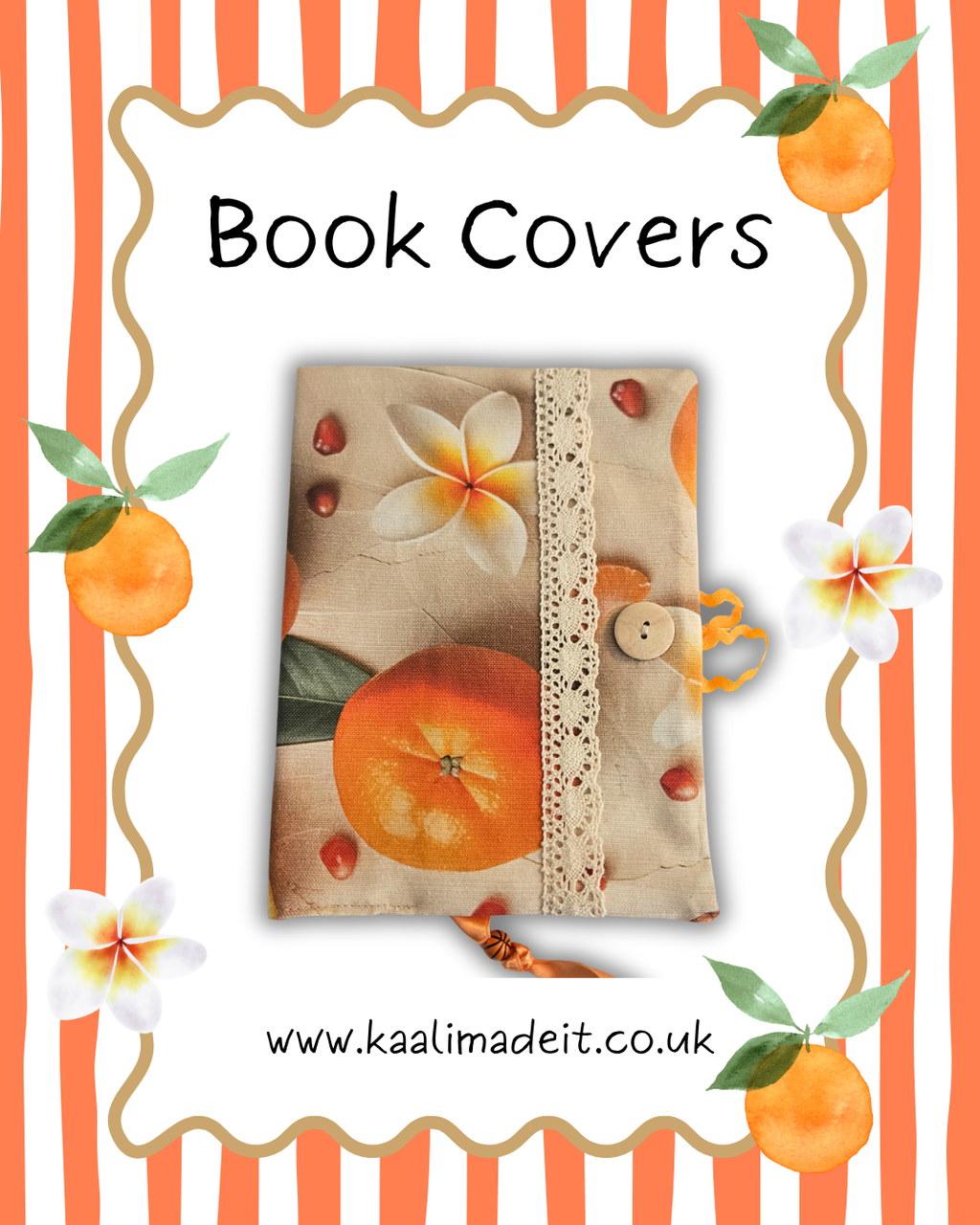 Decorative notebook with floral and fruit design on a white background