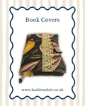 A book cover featuring a botanical print with green leaves, brown petals, and a yellow fruit, accented by a vertical gold lace trim. The cover is displayed on a white background with a blue scalloped border, with the text 'Book Covers' at the top and 'www.