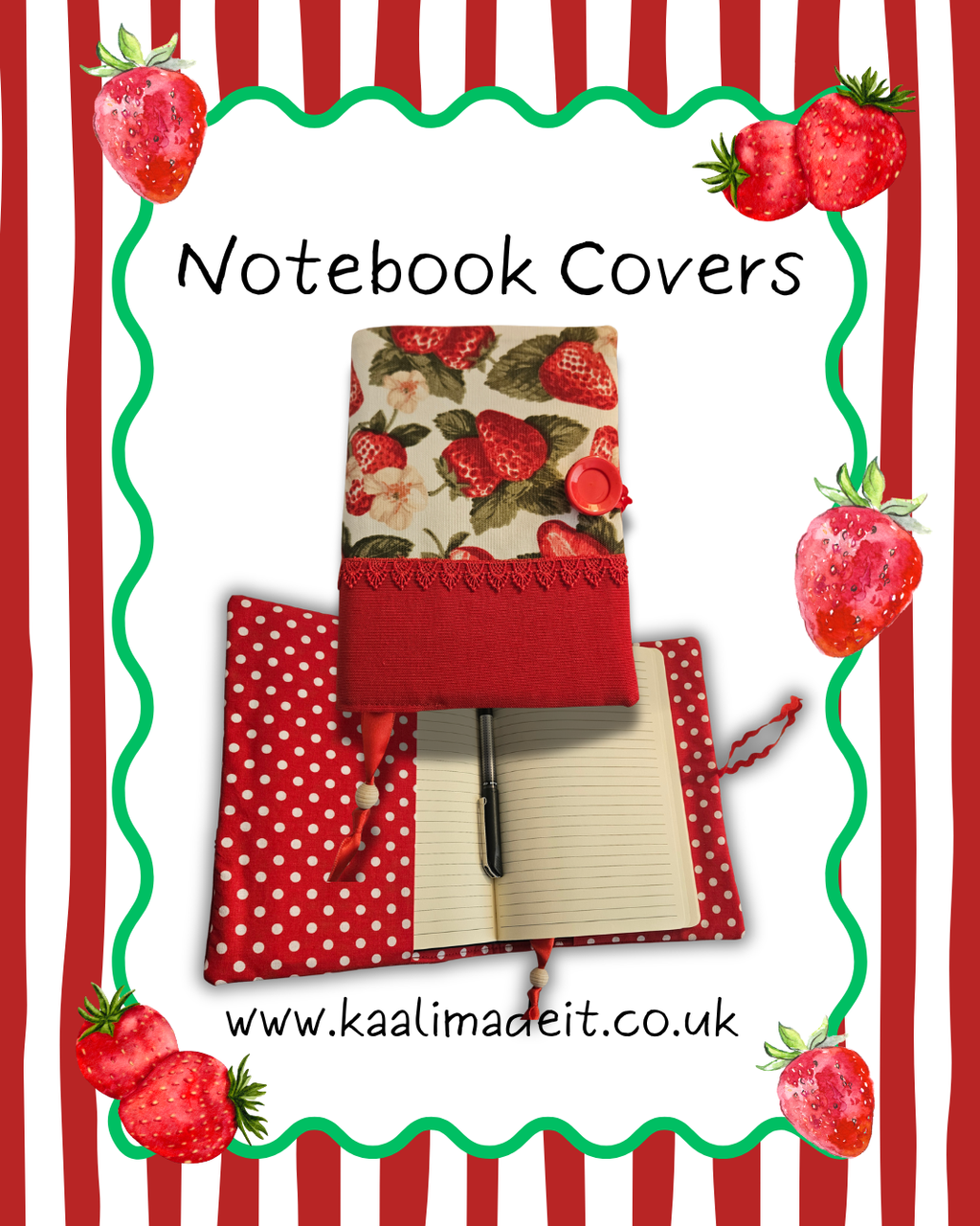 Strawberry Blossoms Book Sleeve – Handmade Protective Cover for Books & Journals