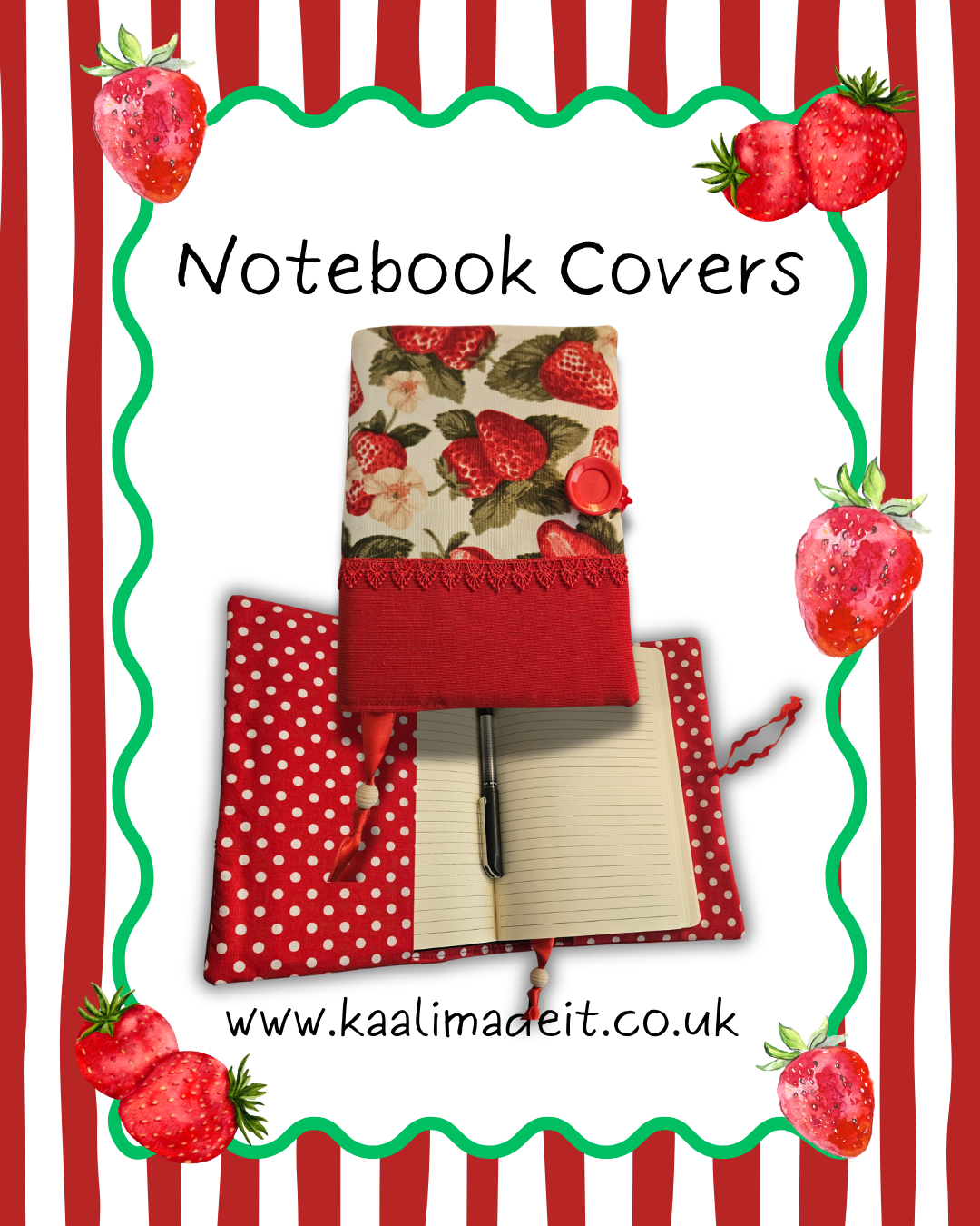 Strawberry Blossoms Book Sleeve – Handmade Protective Cover for Books & Journals