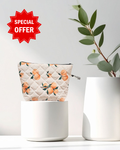 Quilted pouch with orange pattern in a white pot, with a 'Special Offer' label.