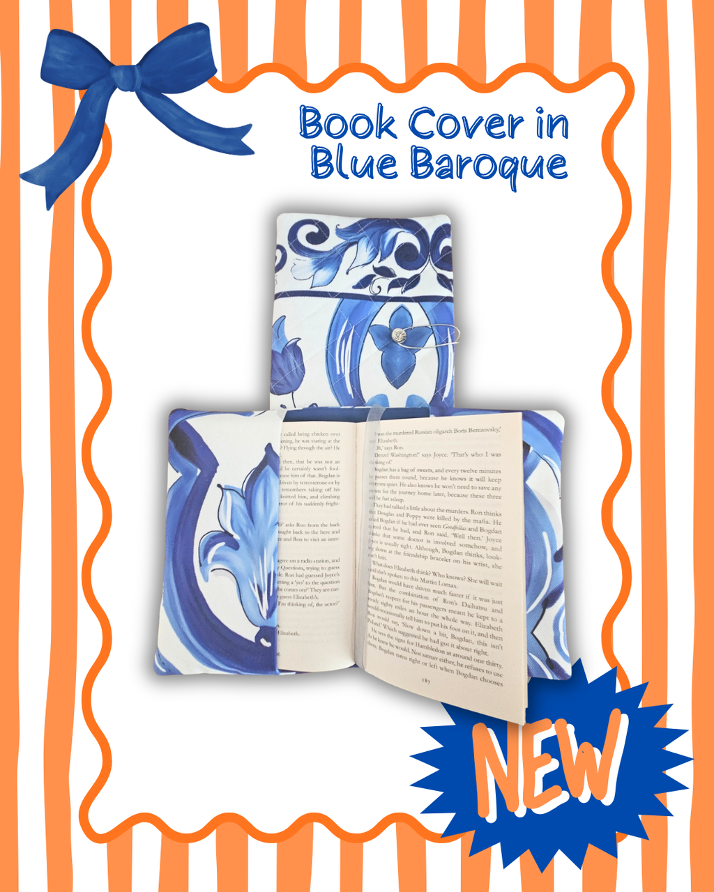 Baroque Blue Quilted Book Cover| Handmade Protective Notebook & Journal Sleeve