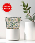 Decorative pot with a patterned cover and a 'Special Offer' label on a light background