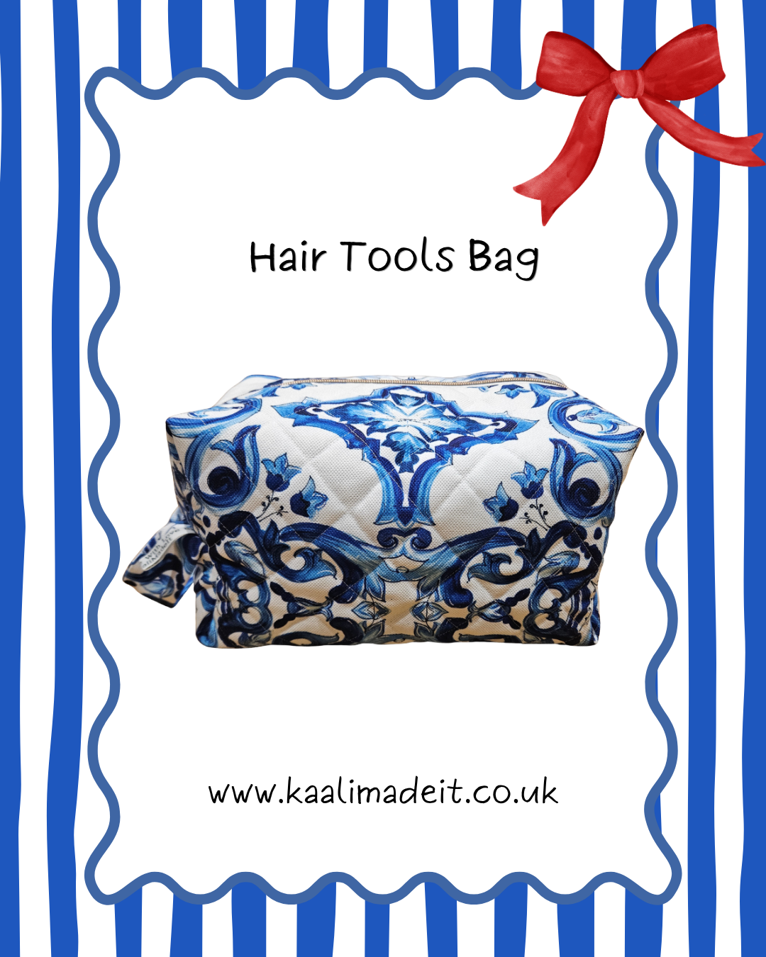Blue Maiolica Hair Tools Bag | Quilted & Handmade