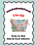 A promotional graphic for a medi print make-up pouch, featuring the text 'www.kaalimadeit.co.uk