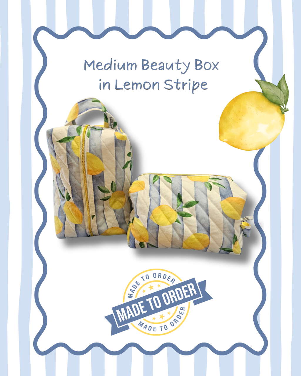 The Lemon Stripe Medium Box Bag - Quilted Vanity Case
