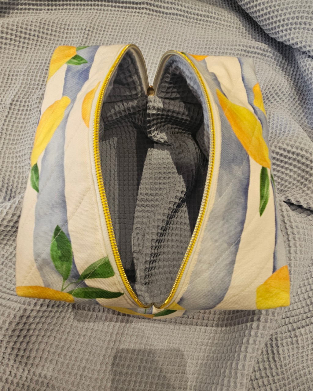 The Lemon Stripe Medium Box Bag - Quilted Vanity Case