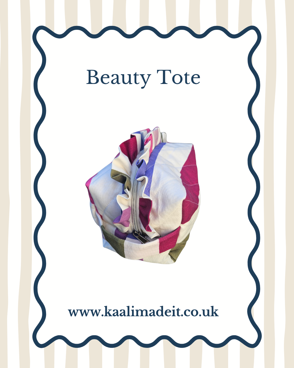 fun candy stripe print beauty box bag with ruffles at closure 