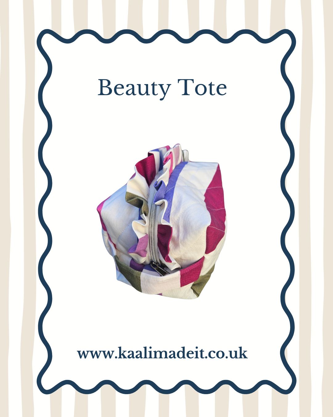 fun candy stripe print beauty box bag with ruffles at closure 