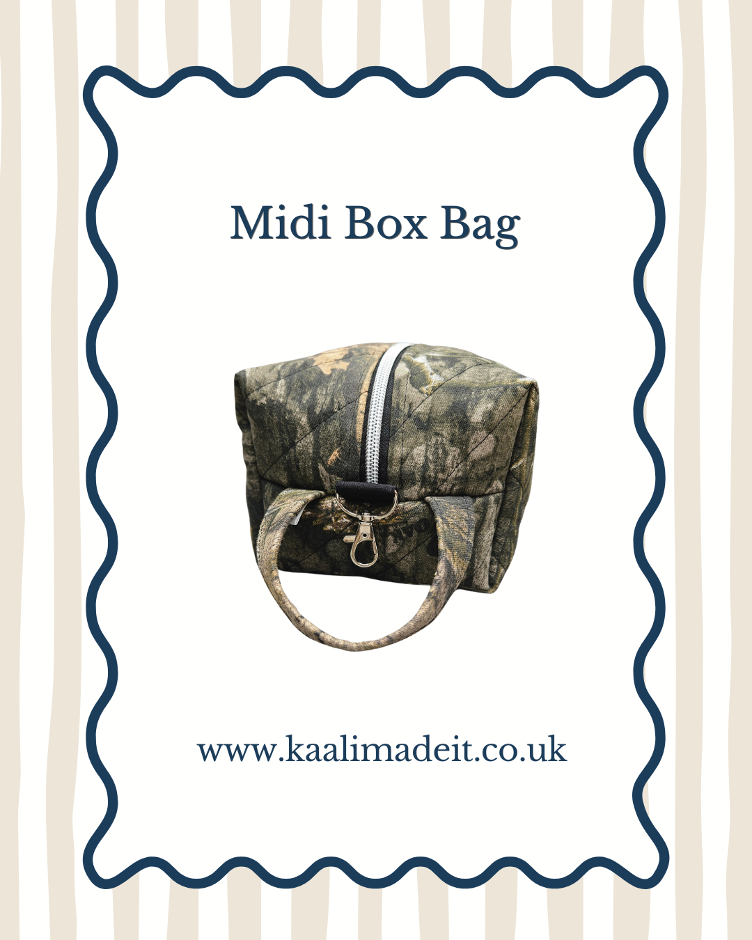 A camo print quilted box bag with silver V-shaped ring 