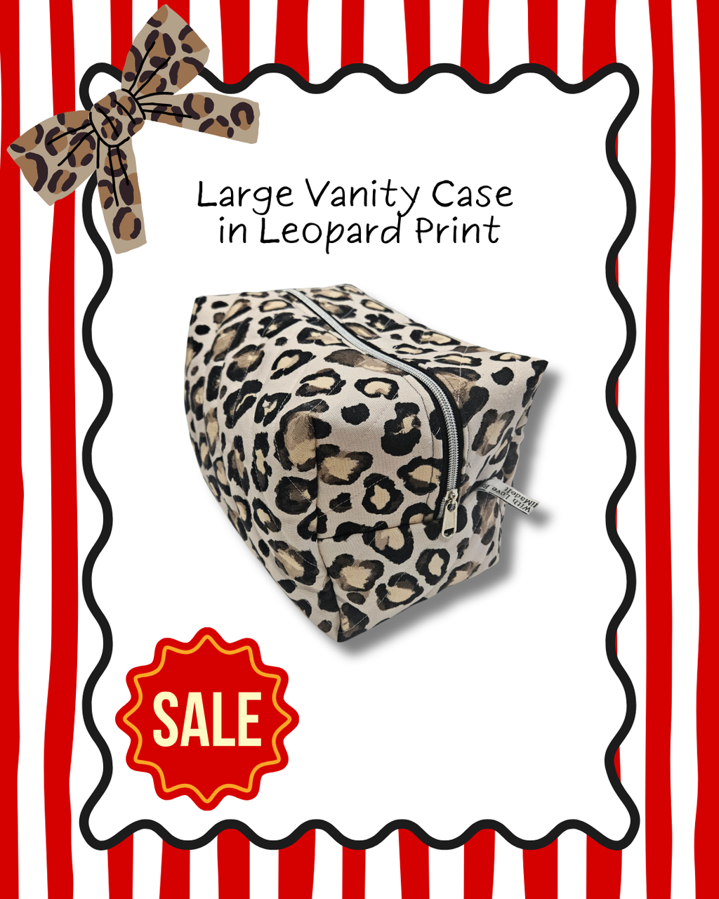 Leopard Print Medium Box Bag - Quilted Make up bag