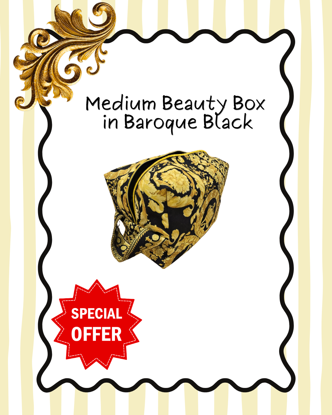 Baroque Black Medium Box Bag - Quilted Make up bag