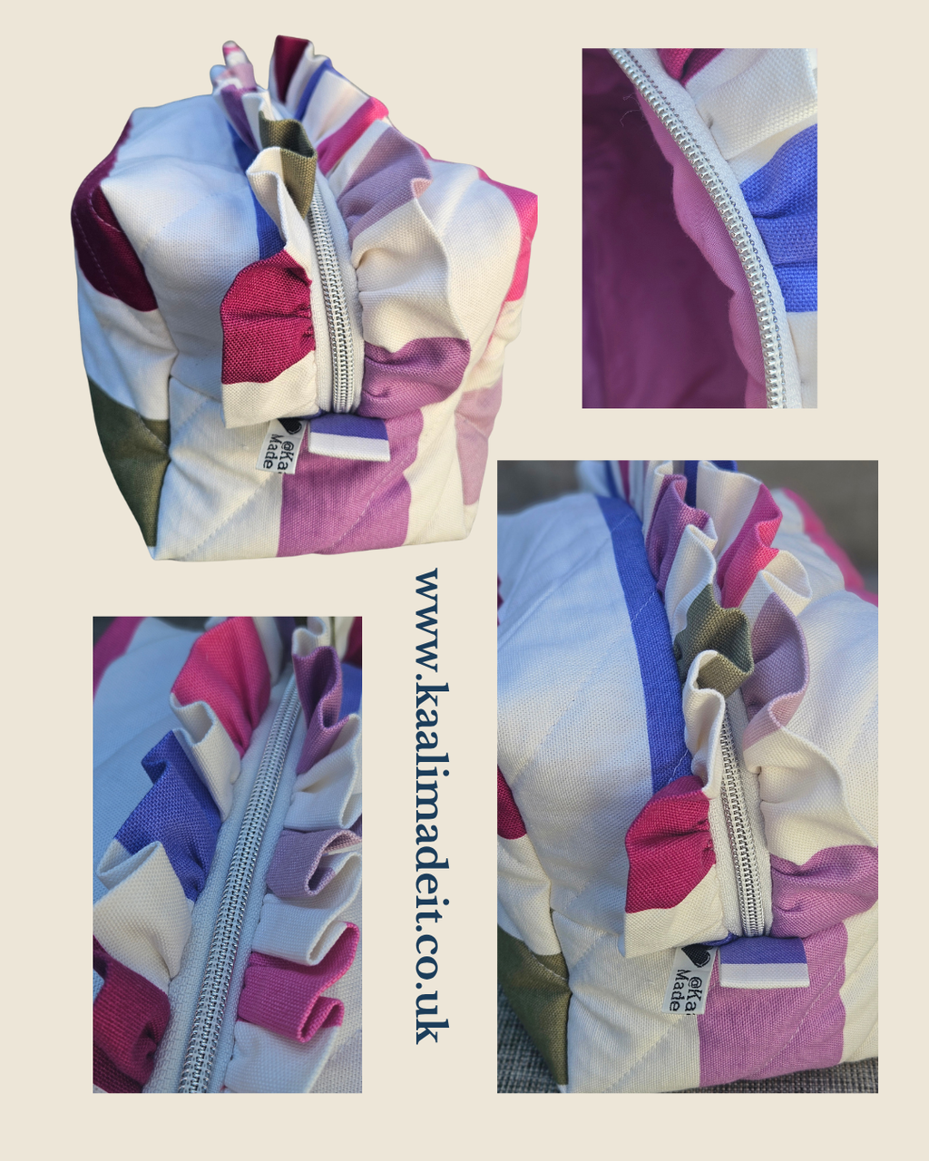 Candy Stripe Beauty Tote with Ruffles | Handmade Washbag