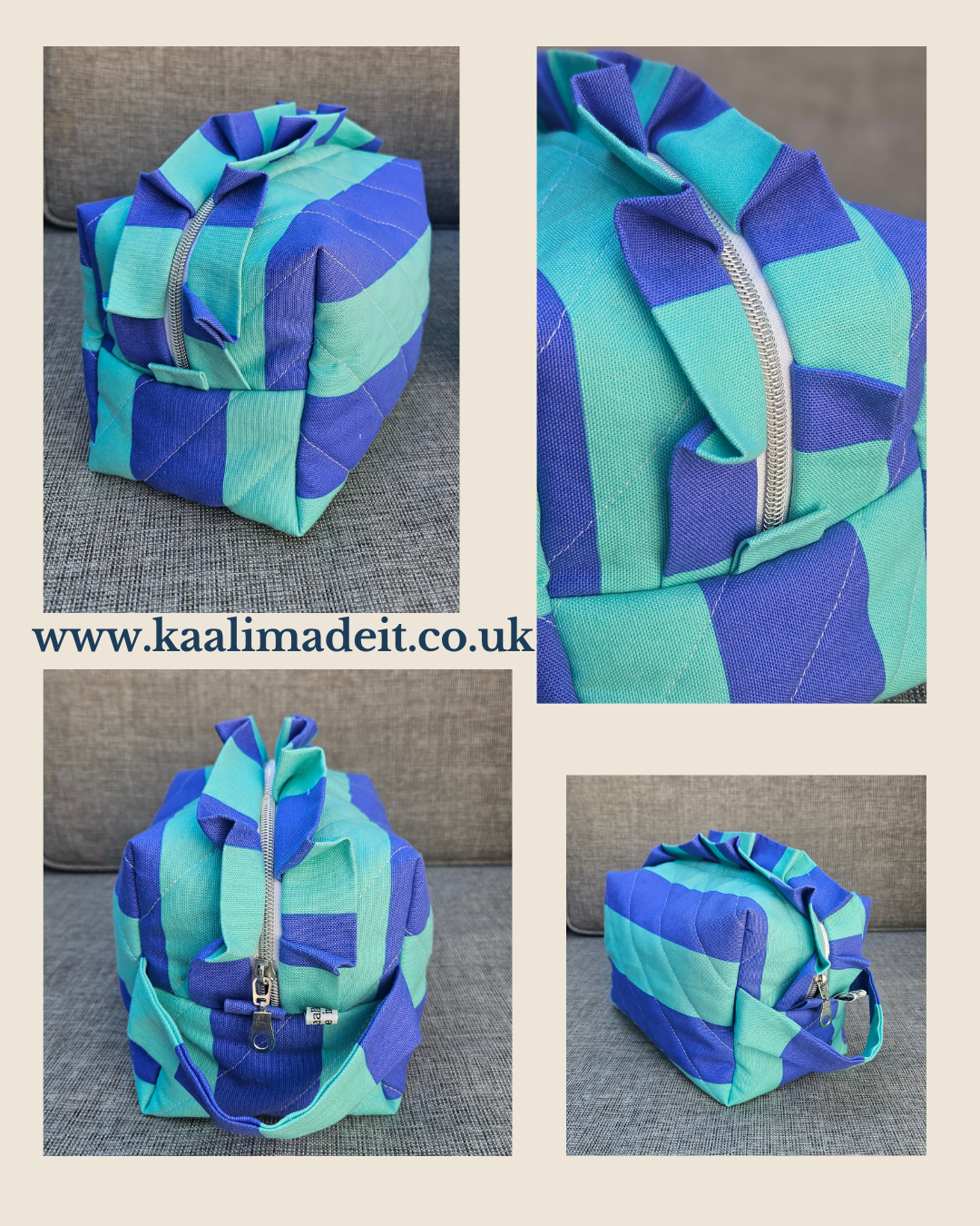 Marine Stripe Beauty Tote with Ruffles | Handmade Washbag