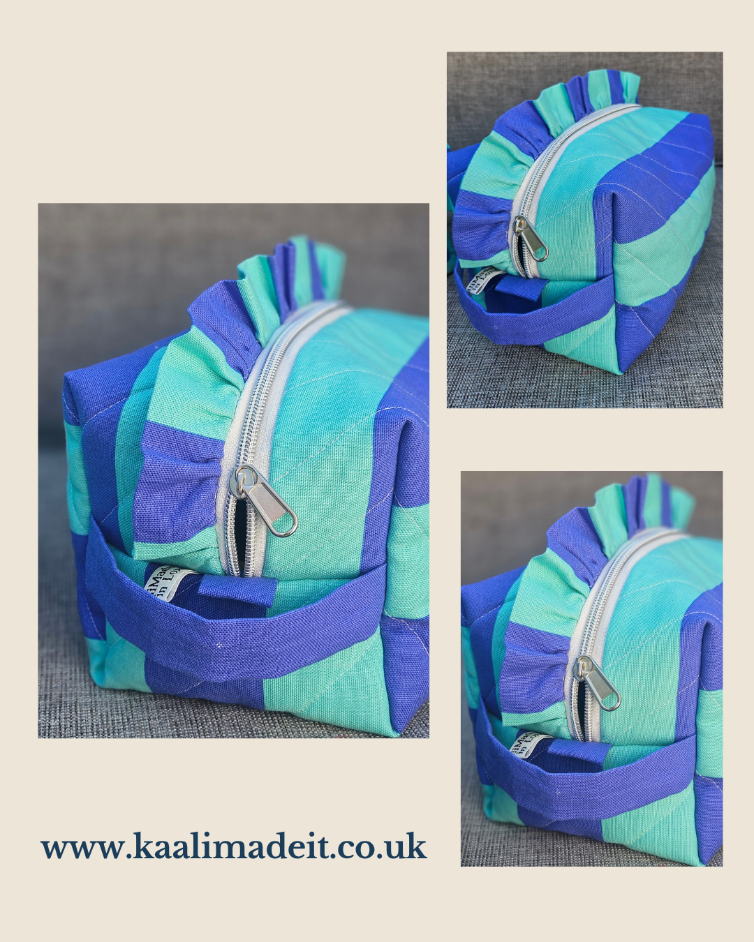 Marine Stripe Beauty Tote with Ruffles | Handmade Washbag