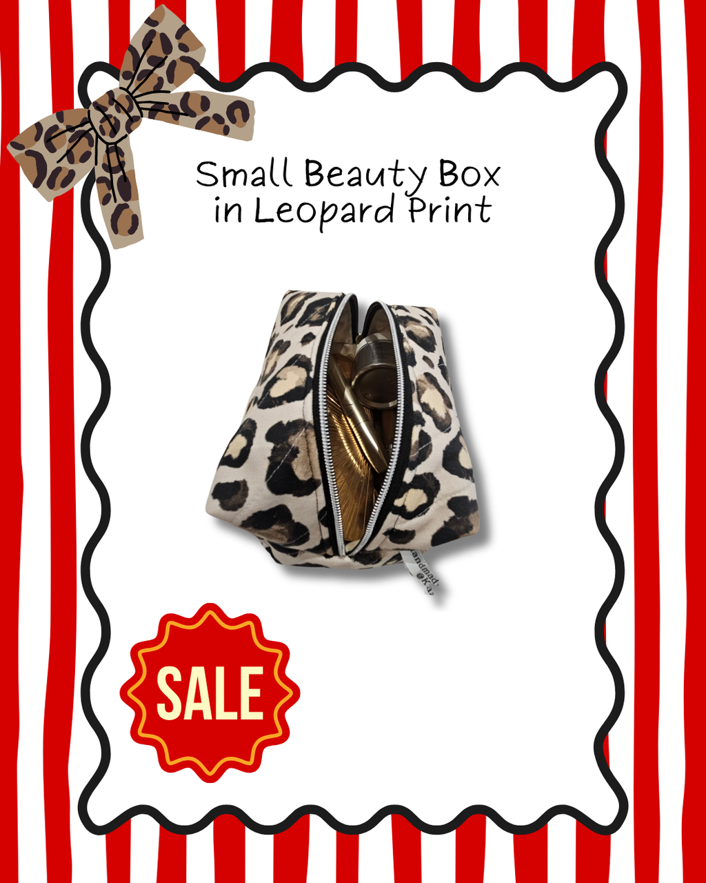 Leopard Print Medium Box Bag - Quilted Make up bag